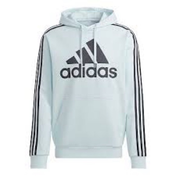 Men’s Adidas Sky Blue and Black Hoodie Sweatshirt with Iconic Stripes L - Picture 1 of 10